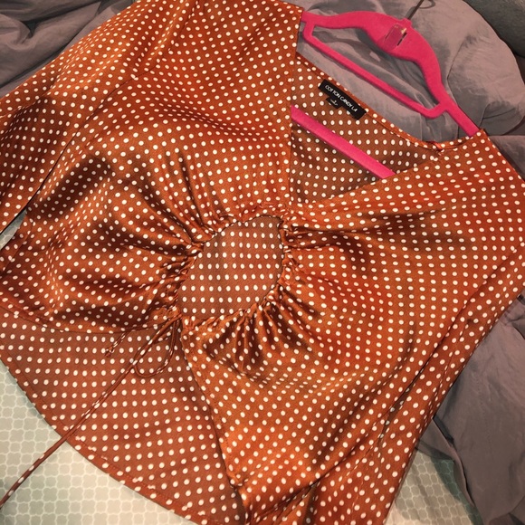 Orange Polka Dot Satin Blouse - Picture 2 of 4
